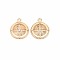 Brass Micro Pave Clear Cubic Zirconia Pendants, Nickel Free, Flat Round with Star, Real 18K Gold Plated, 16.5x14x1.5mm, Hole: 1.5mm