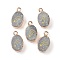Natural Labradorite Pendants, Golden Plated Brass Oval Charms with Star, 17.5x10.5x5mm, Hole: 1.6mm