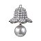 Brass Pendants, Bell Shape, with ABS Plastic Pearl, Rack Plating, Long-Lasting Plated, Lead Free & Cadmium Free , Platinum, 30.5x23.5mm, Hole: 1.4mm