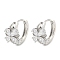 Brass with Cubic Zirconia Hoop Earrings, Flower, Platinum, 14.5x10mm