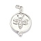 Brass Micro Pave Clear Cubic Zirconia Pendants, with Jump Ring, Long-Lasting Plated, Flat Round with Bees, Real Platinum Plated, 22x15x3mm, Jump Ring: 4.5x1mm, 3mm Inner Diameter