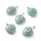 Natural Green Aventurine Pendants, with Platinum Tone Brass Ice Pick Pinch Bails, Heart, 31~32x25~26x11~12mm, Hole: 7x5mm