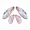 Epoxy Resin Pendants, Butterfly's Wing Charm, with Gold Foil & Glitter Powder, Pink, 49x16.5x2~3mm, Hole: 1mm, Small Wings: 29x13x2.5~3mm