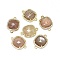 Natural Sunstone Links connectors, with Golden Tone Brass Findings and Cubic Zirconia, Faceted, Square, Clear, 18.5~19x13.5x4.5mm, Hole: 1.6mm