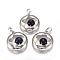 Synthetic Blue Goldstone Pendants, with Platinum Tone Brass Findings, Flat Round with Star, 31.5x28x10.5mm, Hole: 4.5x7.5mm