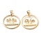 Brass Pendants, Long-Lasting Plated, Flat Round with Palm Tree, Real 18K Gold Plated, 26x26x3.5mm, Hole: 8x3mm