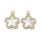 Brass Micro Pave Cubic Zirconia Pendants, Cadmium Free & Lead Free, with Shell, Flower, Real 18K Gold Plated, 20x18x2.5mm, Hole: 3mm