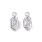 Brass with Glass Pendants, Oval Charms, Real Platinum Plated, 9.5x2.5x4mm, Hole: 1mm