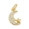 Brass Micro Pave Cubic Zirconia Pendants, Cadmium Free & Lead Free, Moon with Star Charms, with Jump Ring, Real 18K Gold Plated, 12x8x2mm, Hole: 3mm