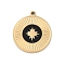 304 Stainless Steel Enamel Pendants, Flat Round Charms, Real 18K Gold Plated, Ion Plating(IP), Black, 17x15x1.4mm, Hole: 1.2mm