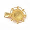Hair Accessories Iron Alligator Hair Clip Findings, with Brass Filigree Flower Cabochon Bezel Settings, Long-Lasting Plated, Golden, Tray: 12mm, 34.5mm, Flower: 28mm