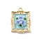 Alloy Enamel Pendants, Rectangle with Flower Charm, with Resin, Pale Turquoise, 25.5x19x5.5mm, Hole: 2mm