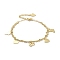 304 Stainless Steel Double Chains Multi-strand Bracelets, Heart & Crown & Map 201 Stainless Steel Charm Bracelet for Women, Golden, 7-1/4 inch(18.5cm)