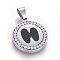 304 Stainless Steel Enamel Pendants, with Cubic Zirconia, Flat Round with Letter, Stainless Steel Color, Clear, Letter.H, 29x25x3mm, Hole: 5.5x8.5mm