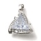 Brass Micro Pave Cubic Zirconia Pendants, with Jump Ring Charms, Triangle, 18x16x9mm, Hole: 4x3mm
