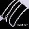 Brass Rope Chain Necklaces, with Lobster Claw Clasps, Silver Color Plated, 24 inch, 3mm