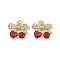Brass Micro Pave Cubic Zirconia Pendants, Cherry, with Glass, Lead Free & Cadmium Free, Long-Lasting Plated, Rack Plating, with Jump Ring, Real 18K Gold Plated, 16.5x19x5mm