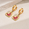 Romantic Stainless Steel Hollow Heart Pendant Hoop Earrings for Sweet Daily Parties, Golden, Red, 37x15mm