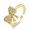 Brass Micro Pave Cubic Zirconia Cuff Ring, Bowknot Open Ring for Women, Cadmium Free & Lead Free, Long-Lasting Plated, Real 18K Gold Plated, Adjustable