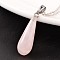 Teardrop Platinum Tone Brass Rose Quartz Pendants, 30x10mm, Hole: 5x8mm