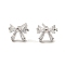 Brass Pave Clear Cubic Zirconia Bowknot Stud Earrings for Women, Platinum, 7x9mm