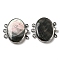 Black Lip Shell Box Clasp, with Alloy Loops, Oval, Black, 27x27x5.5~6.5mm, Hole: 2mm