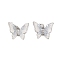 Brass Glass Pendants, with Rhinestone Jump Rings, Butterfly Charms, Platinum, 14.5x18.5x5mm, Hole: 3mm