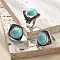Synthetic Turquoise Adjustable Rings, Antique Silver Tone Brass Finger Rings, Rhombus, 22mm, Inner Diameter: 18mm