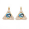 Brass Micro Pave Clear Cubic Zirconia Pendants for Women, Triangle with Eye, with Resin, Real 18K Gold Plated, Light Sky Blue, 26.5~27x27.5x7mm, Hole: 3.5x5mm