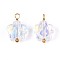 Electroplate Glass Flower Charms, with 304 Stainless Steel Loop, Real 18K Gold Plated, Faceted, Ion Plating(IP), Clear, 14.5~15x10x5.5mm, Hole: 1.8mm