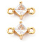 Brass Clear Cubic Zirconia Connector Charms, Rhombus Links, Real 18K Gold Plated, 7x11x4mm, Hole: 1.2mm