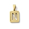 304 Stainless Steel Alphabet Pendants, Real 18K Gold Plated, Rectangle Charm, Letter N, 17.5x12x2mm, Hole: 7.5x3.5mm