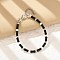 304 Stainless Steel Beaded Bracelets for Women, Column, with Glass & Steel & Plastic Imitation Pearl Beads, Black, 7-3/8 inch(18.7cm)