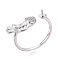 Fish Brass Micro Pave Clear Cubic Zirconia Cuff Ring Settings, for Half Drilled Beads, Cadmium Free & Nickel Free & Lead Free, Real Platinum Plated, Pin: 0.9mm, 7.1mm, Inner Diameter: 17~18mm