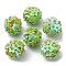 PVC Plastic Paillette with Glass Seed Beaded Pendants, with Iron Loops, Flower Charms, Yellow Green, 18x17mm, Hole: 4.3mm