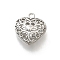 Brass Pendants, Cadmium Free & Nickel Free & Lead Free, Hollow Heart Charms, Real Platinum Plated, 21x19x9mm, Hole: 2.5mm