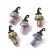 Natural Mixed Gemstone Pendants, Mushroom Charms, with Black Halloween Alloy 3D Magic Hat, 31~33x6mm, Hole: 1.5x2mm