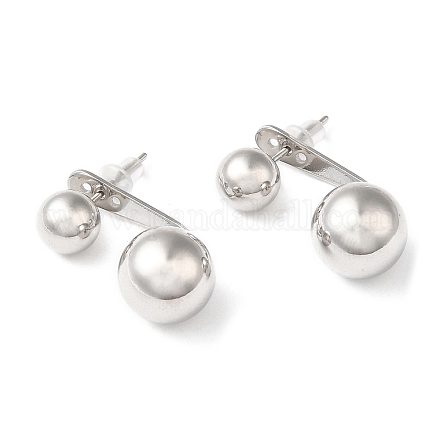 Серьги-гвоздики из латуни с круглым шариком спереди и сзади EJEW-Q766-01P-1