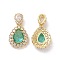 Brass Micro Pave Cubic Zirconia Pendants, Cadmium Free & Lead Free, Teardrop Charms, Golden, Aquamarine, 18x13x5mm, Hole: 1.5x3mm