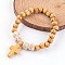Cross Wood Beaded Stretch Charm Bracelets, BurlyWood, 55mm