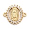 Rack Plating Brass Micro Pave Clear Cubic Zirconia Religion Virgin Mary Connector Charms, Long-Lasting Plated, Lead Free & Cadmium Free & Nickel Free, Real 18K Gold Plated, 18.5x21x2.5mm, Hole: 1.5mm