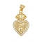Brass Micro Pave Cubic Zirconia Pendants, Cadmium Free & Lead Free, Religion, Heart, Real 18K Gold Plated, 24.5x15x3.5mm, Hole: 4.5x3.5mm