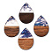 Transparent Resin & Walnut Wood Pendants, Teardrop Charms, Slate Blue, 36.5x24.5x3mm, Hole: 2mm