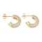 Brass Pave Clear Cubic Zirconia Stud Earrings for Women, C-Shaped, Real 18K Gold Plated, 16x5mm