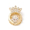 Brass Micro Pave Clear Cubic Zirconia Charms, Cadmium Free & Lead Free, Flat Round with Crown, Real 18K Gold Plated, 12x8.5x5mm, Hole: 2x3mm