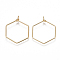 Brass Earring Hooks, Hexagon, Nickel Free, Real 18K Gold Plated, 20 Gauge, 26~26.5x20~20.5x0.8mm, Pin: 0.8mm