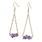 304 Stainless Steel with Natural Amethyst Dangle Earrings, Golden, 60x20mm