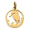 304 Stainless Steel Charms, with Jump Ring, Flat Round with Sea Horse Charm, Laser Cut, Ion Plating(IP), Real 18K Gold Plated, 14x11.5x1mm, Hole: 3mm