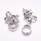 Brass Micro Pave Cubic Zirconia Fold Over Clasps, Bowknot, Platinum, 26x24x7.5mm, Hole: 1mm and 1x4mm