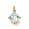 Brass Glass Charms, Rhomboid Charms, With Jump Rings Loop, Lead Free & Cadmium Free, Rack Plating, Lasting Plated, Faceted, Real 18K Gold Plated, 10x8x4mm, Hole: 2mm